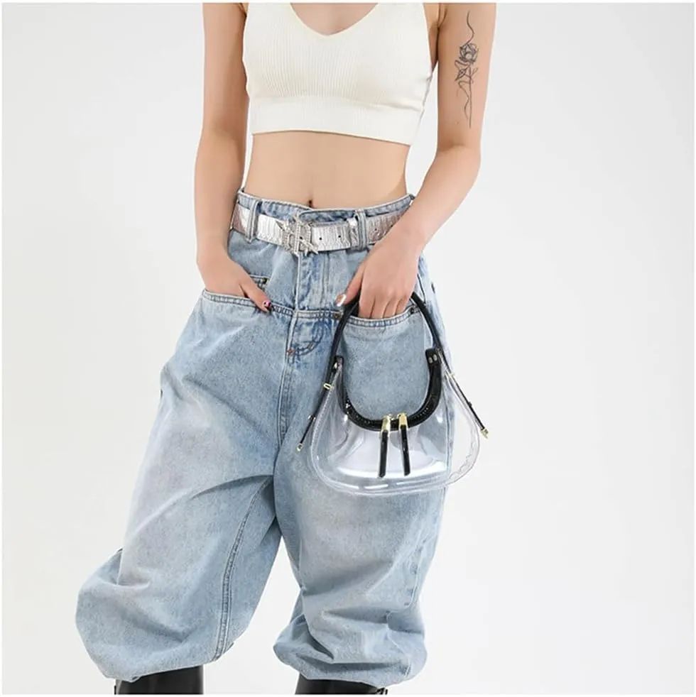 Clear PVC Hobo Bag for Stadium Events Transparent Jelly Crescent Shoulder Bag Clear Tote Handbag Stadium Approved