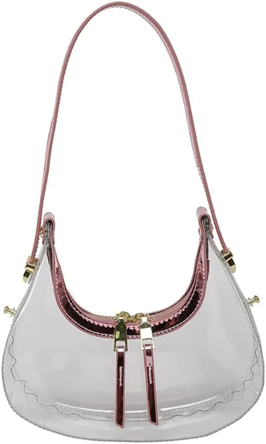 Clear PVC Hobo Bag for Stadium Events Transparent Jelly Crescent Shoulder Bag Clear Tote Handbag Stadium Approved
