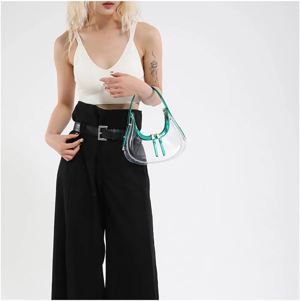 Clear PVC Hobo Bag for Stadium Events Transparent Jelly Crescent Shoulder Bag Clear Tote Handbag Stadium Approved