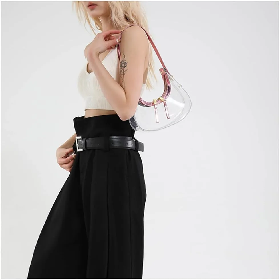 Clear PVC Hobo Bag for Stadium Events Transparent Jelly Crescent Shoulder Bag Clear Tote Handbag Stadium Approved