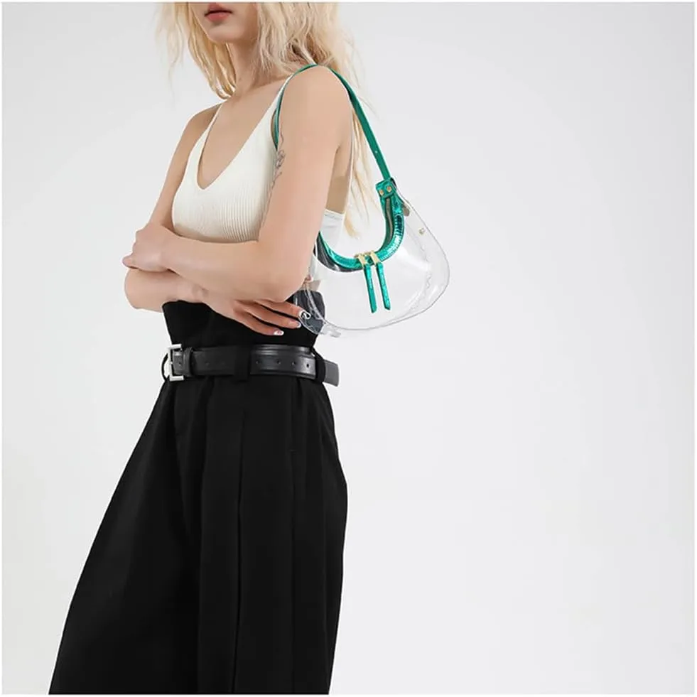 Clear PVC Hobo Bag for Stadium Events Transparent Jelly Crescent Shoulder Bag Clear Tote Handbag Stadium Approved