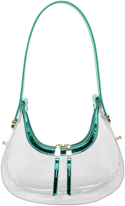 Clear PVC Hobo Bag for Stadium Events Transparent Jelly Crescent Shoulder Bag Clear Tote Handbag Stadium Approved