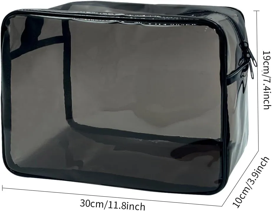 Clear Toiletry Bag, PVC Makeup Bag for Women, Spacious Clear Cosmetic & Toiletry Pouch，Large Transparent Makeup Pouch for Travel (Black)