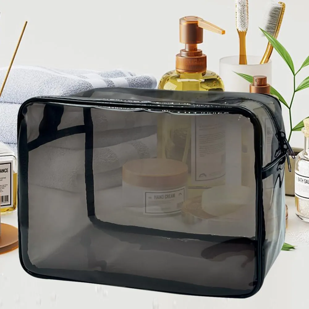 Clear Toiletry Bag, PVC Makeup Bag for Women, Spacious Clear Cosmetic & Toiletry Pouch，Large Transparent Makeup Pouch for Travel (Black)