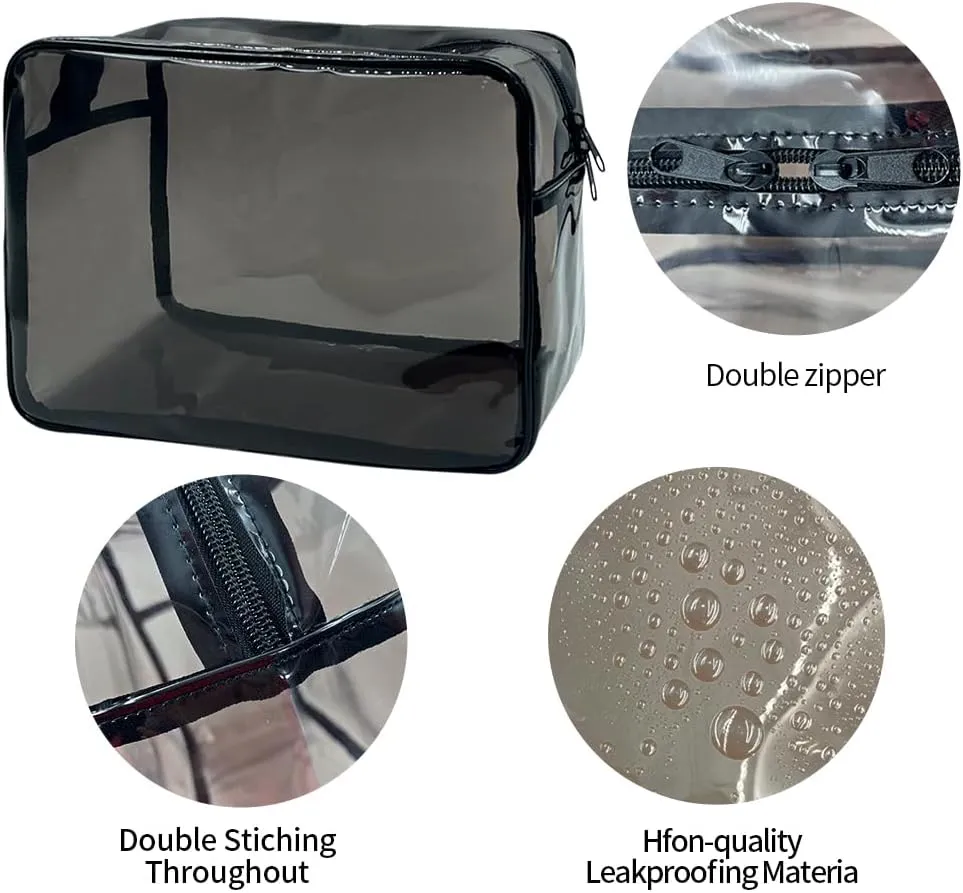 Clear Toiletry Bag, PVC Makeup Bag for Women, Spacious Clear Cosmetic & Toiletry Pouch，Large Transparent Makeup Pouch for Travel (Black)