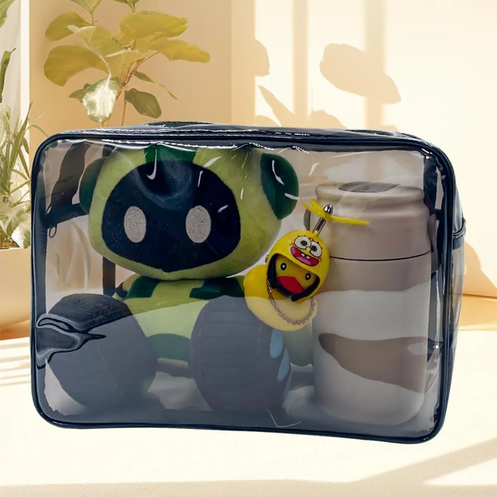 Clear Toiletry Bag, PVC Makeup Bag for Women, Spacious Clear Cosmetic & Toiletry Pouch，Large Transparent Makeup Pouch for Travel (Black)