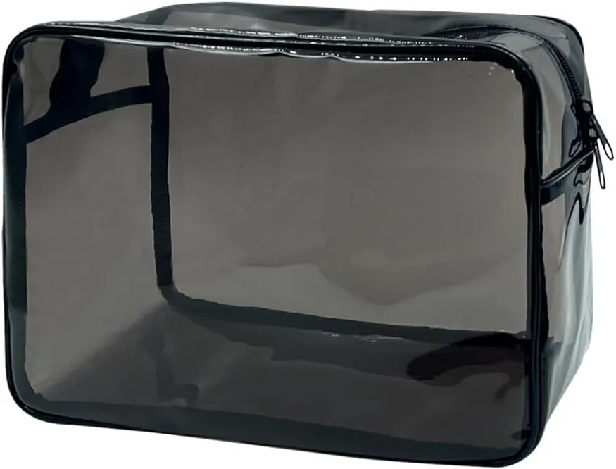 Clear Toiletry Bag, PVC Makeup Bag for Women, Spacious Clear Cosmetic & Toiletry Pouch，Large Transparent Makeup Pouch for Travel (Black)
