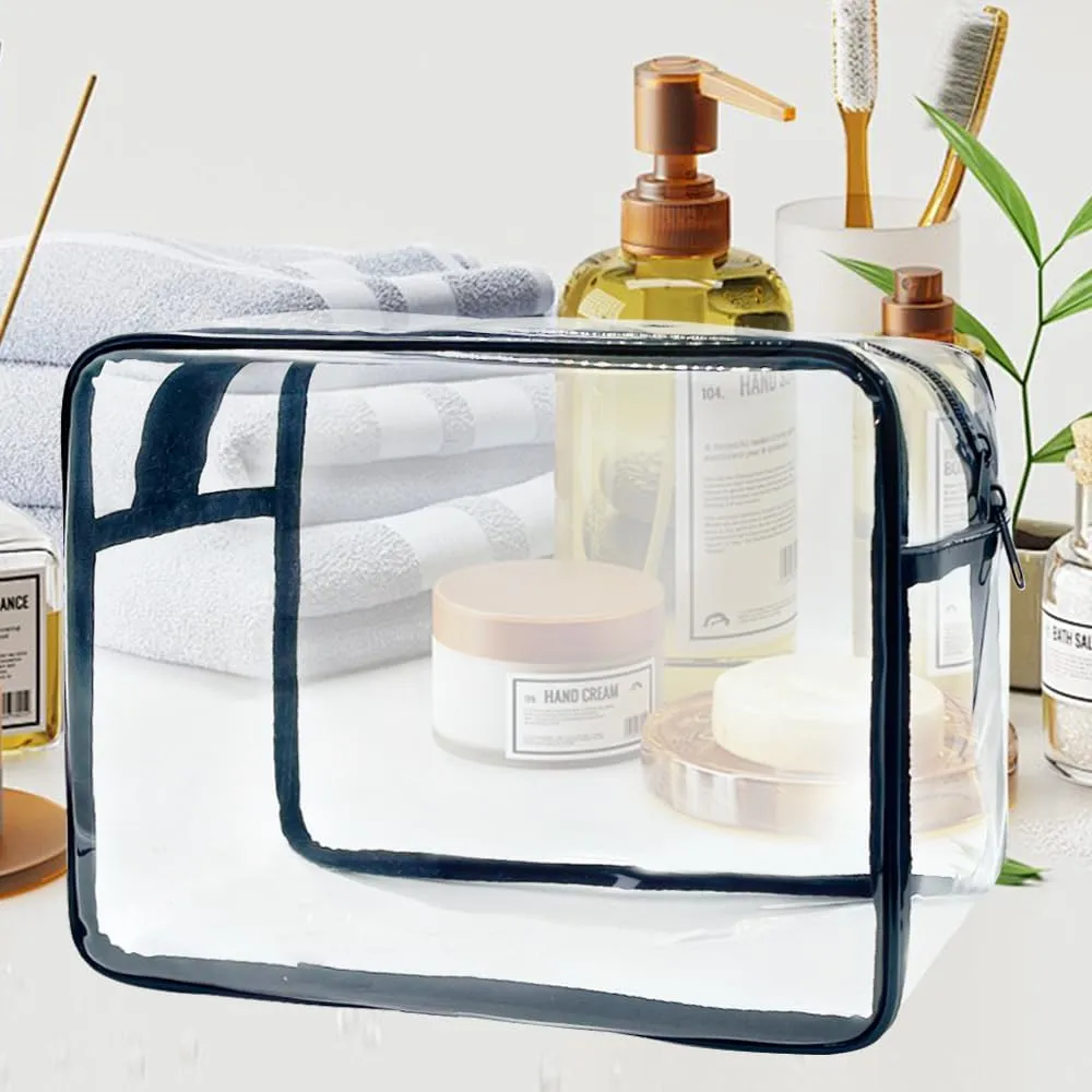 Clear Toiletry Bag, PVC Makeup Bag for Women, Spacious Clear Cosmetic & Toiletry Pouch，Large Transparent Makeup Pouch for Travel (Clear)