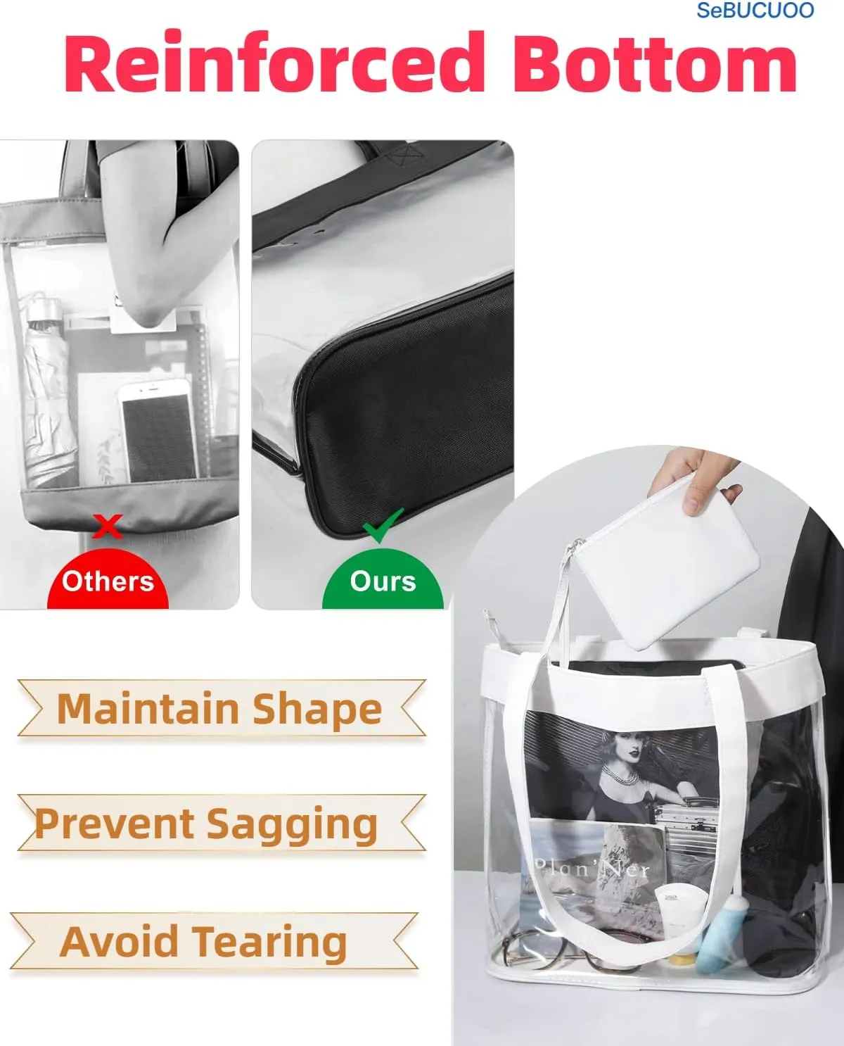 Clear Tote Bag Stadium Approved 12x6x12 12x12x6 Clear Bag for Stadium Events 12 x6 x12 Transparent Purse 12 x 6 x 12