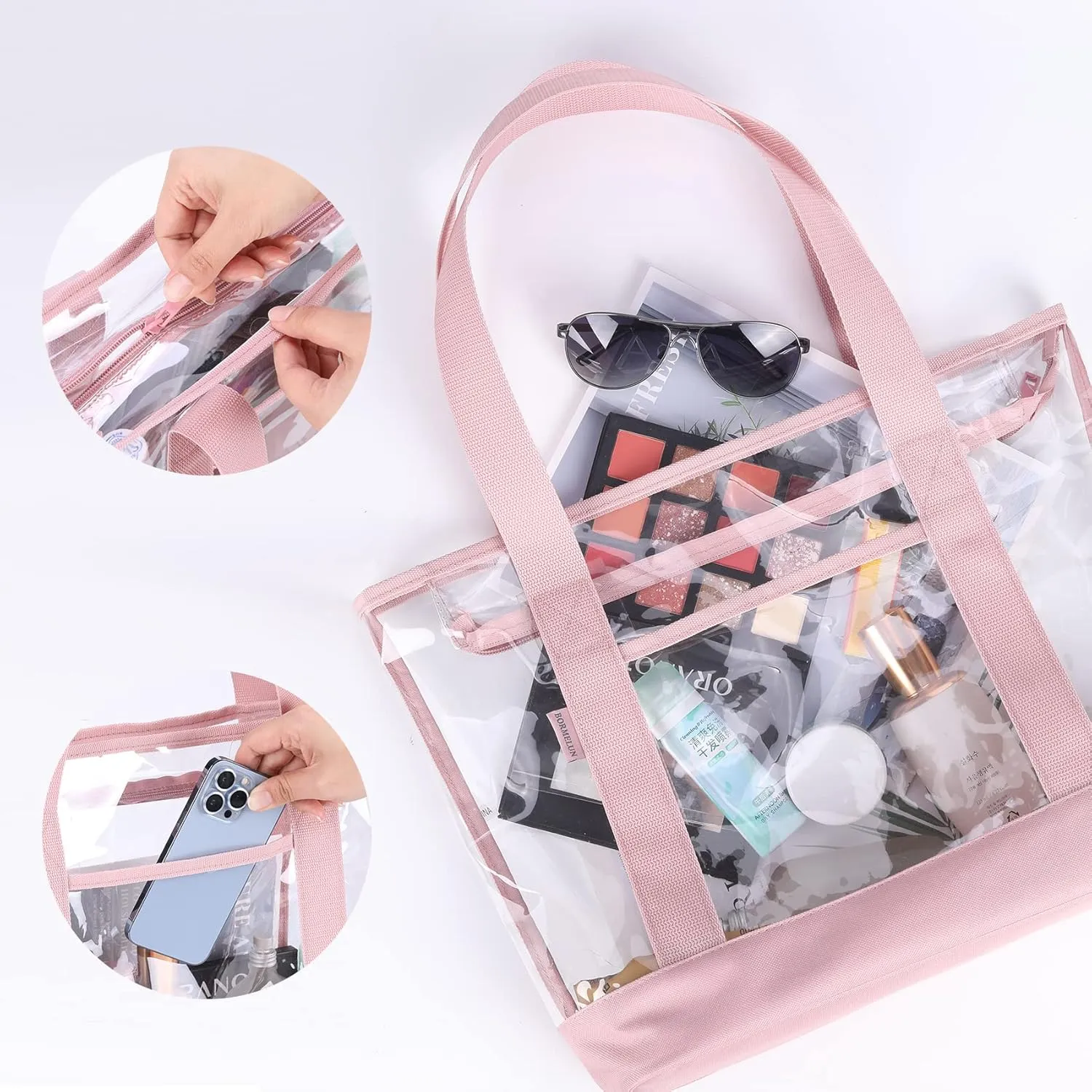 clear tote bag,Purse handle with zipper for work plastic transparent see through women