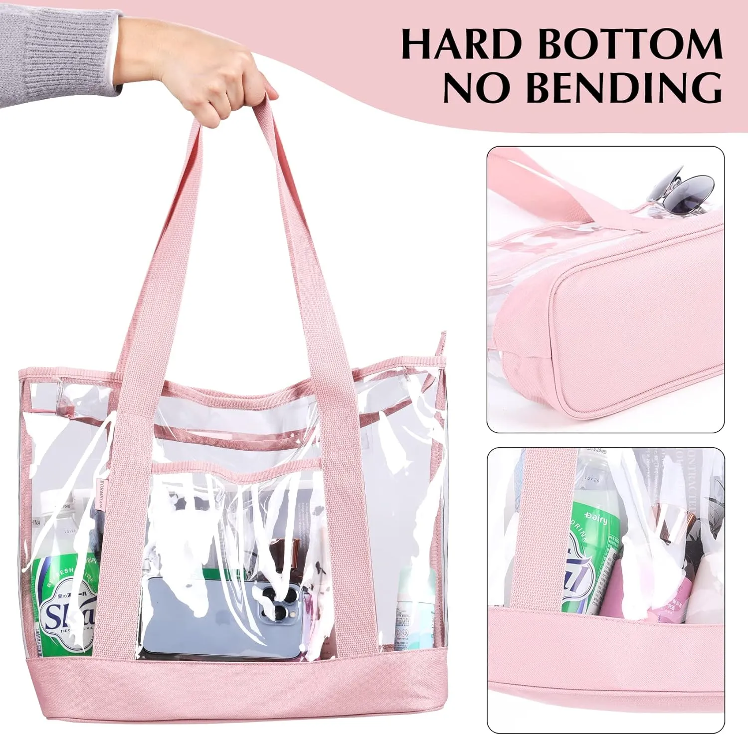 clear tote bag,Purse handle with zipper for work plastic transparent see through women