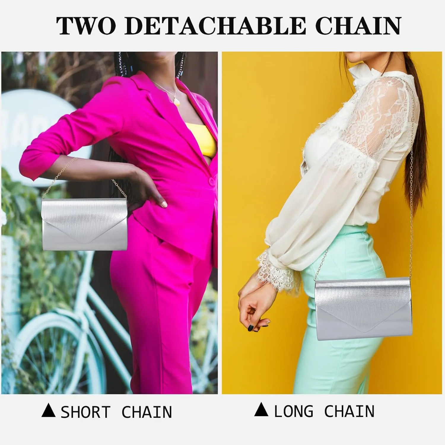 Clutch Purse for Women Evening Bags, Cocktail Prom Purse for Party Wedding Envelope Handbags with 2 Detachable Chain