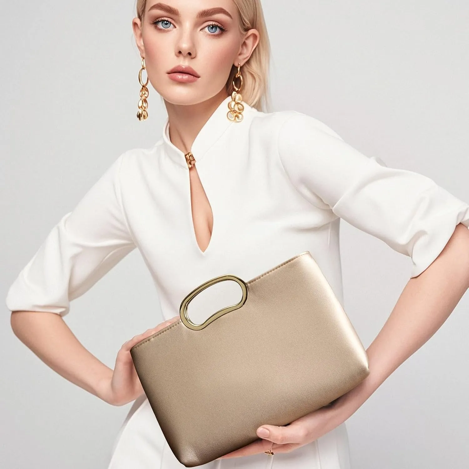 Clutch Purses for Women Cut Out Handle Clutch PU Leather Evening Bag Elegant Purse for Women Formal Wedding Party