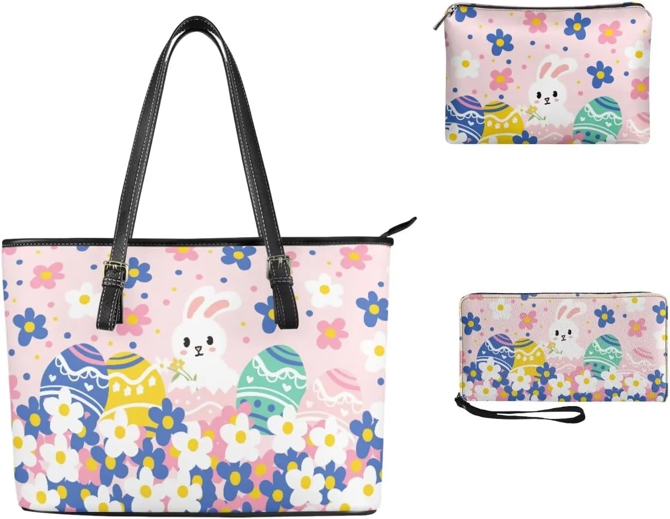 Coldinair 3PCS Easter Handbag Set for Women,Purse Sets for Women,Leather Shoulder Bag Satchel Handbag Tote Bags