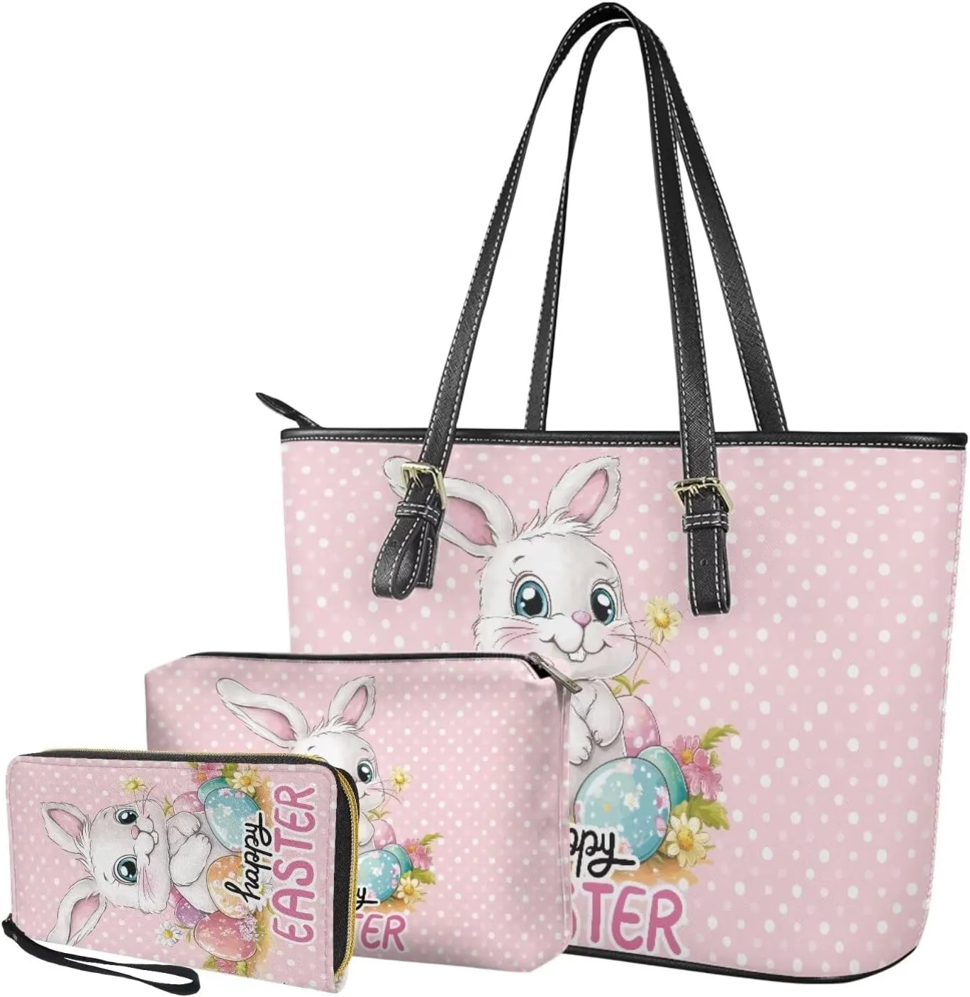 Coldinair 3PCS Easter Handbag Set for Women,Purse Sets for Women,Leather Shoulder Bag Satchel Handbag Tote Bags