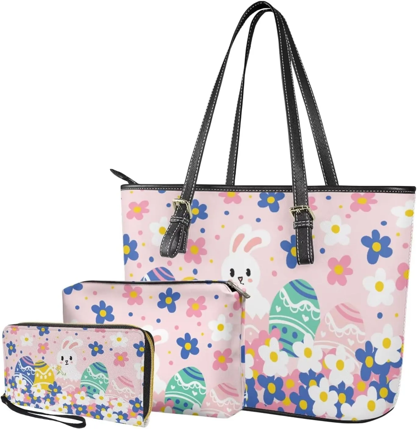 Coldinair 3PCS Easter Handbag Set for Women,Purse Sets for Women,Leather Shoulder Bag Satchel Handbag Tote Bags