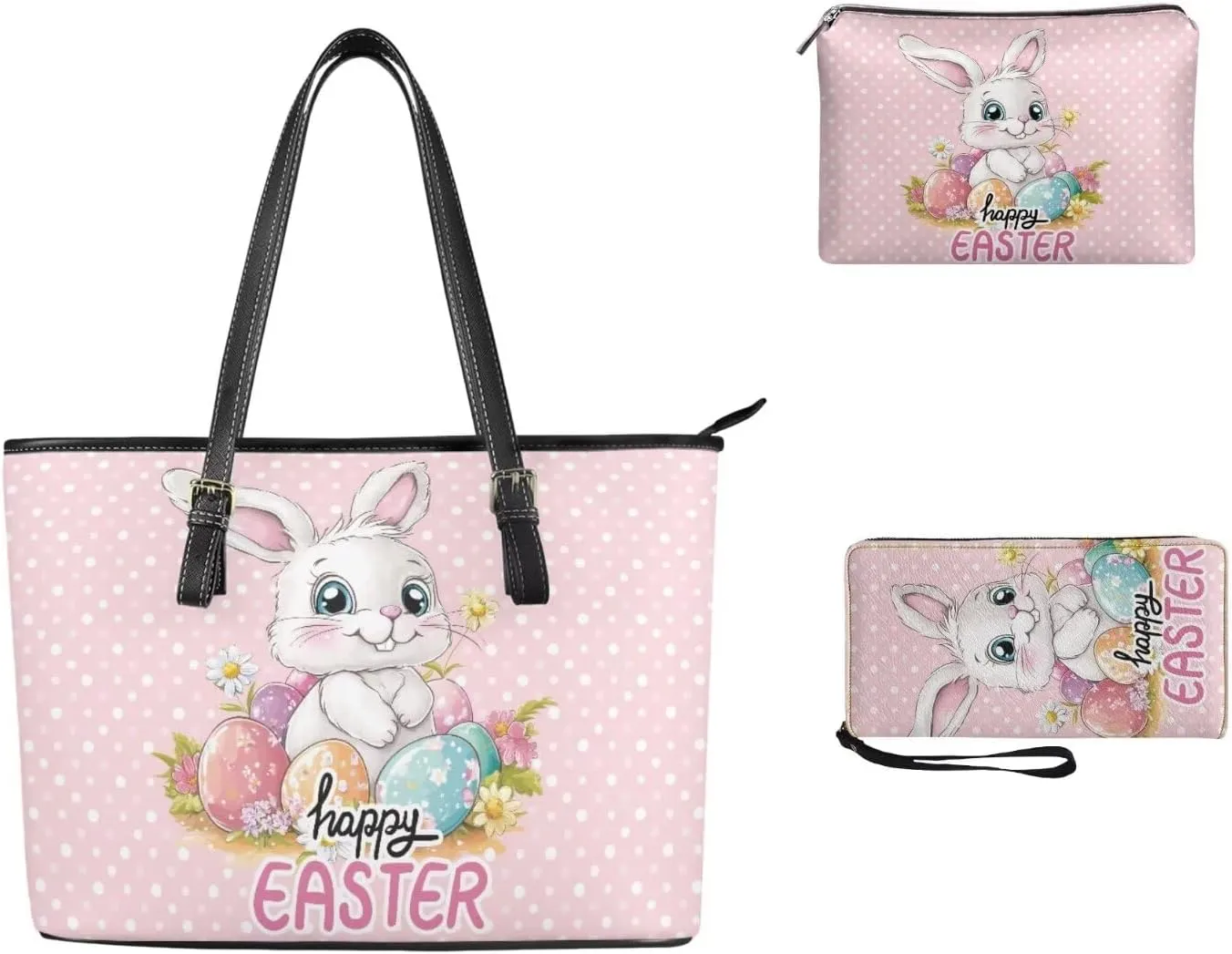 Coldinair 3PCS Easter Handbag Set for Women,Purse Sets for Women,Leather Shoulder Bag Satchel Handbag Tote Bags