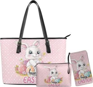 Coldinair 3PCS Easter Handbag Set for Women,Purse Sets for Women,Leather Shoulder Bag Satchel Handbag Tote Bags