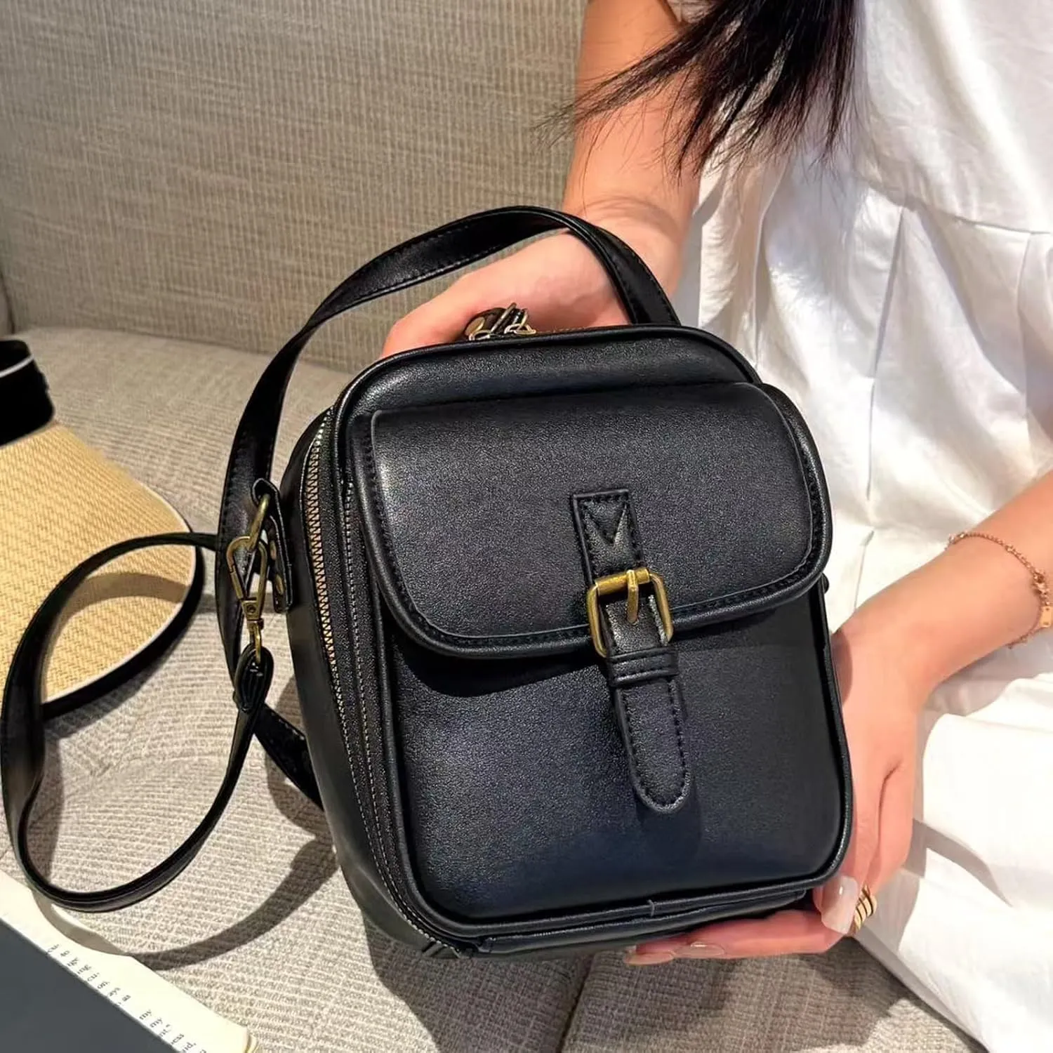 Collaboraten1 Crossbody Leather Bag, Urvashi Crossbody Leather Bag, Retro Double-Layer Large Capacity Bags