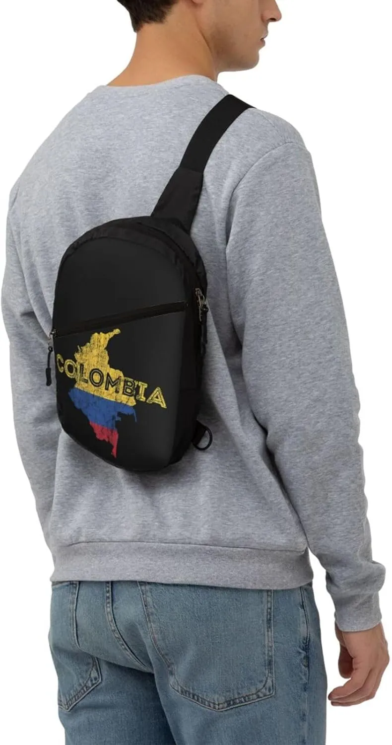 Colombian Map Colombia Flag Packable Crossbody Bag Portable Sling Bags Foldable Travel Daypack Reusable Sports Shoulder Backpack Diagonally Chest Bag for Workout