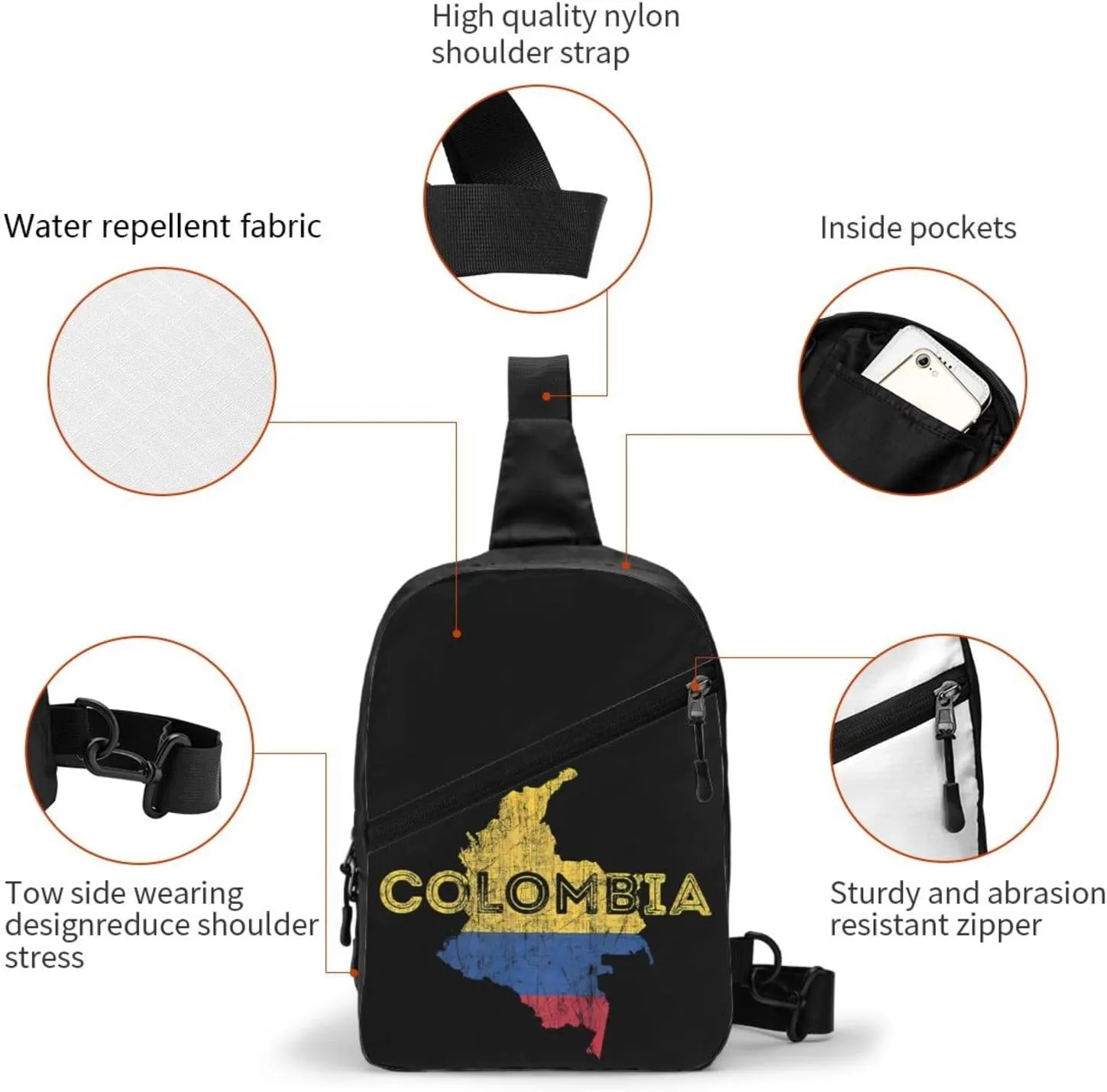 Colombian Map Colombia Flag Packable Crossbody Bag Portable Sling Bags Foldable Travel Daypack Reusable Sports Shoulder Backpack Diagonally Chest Bag for Workout
