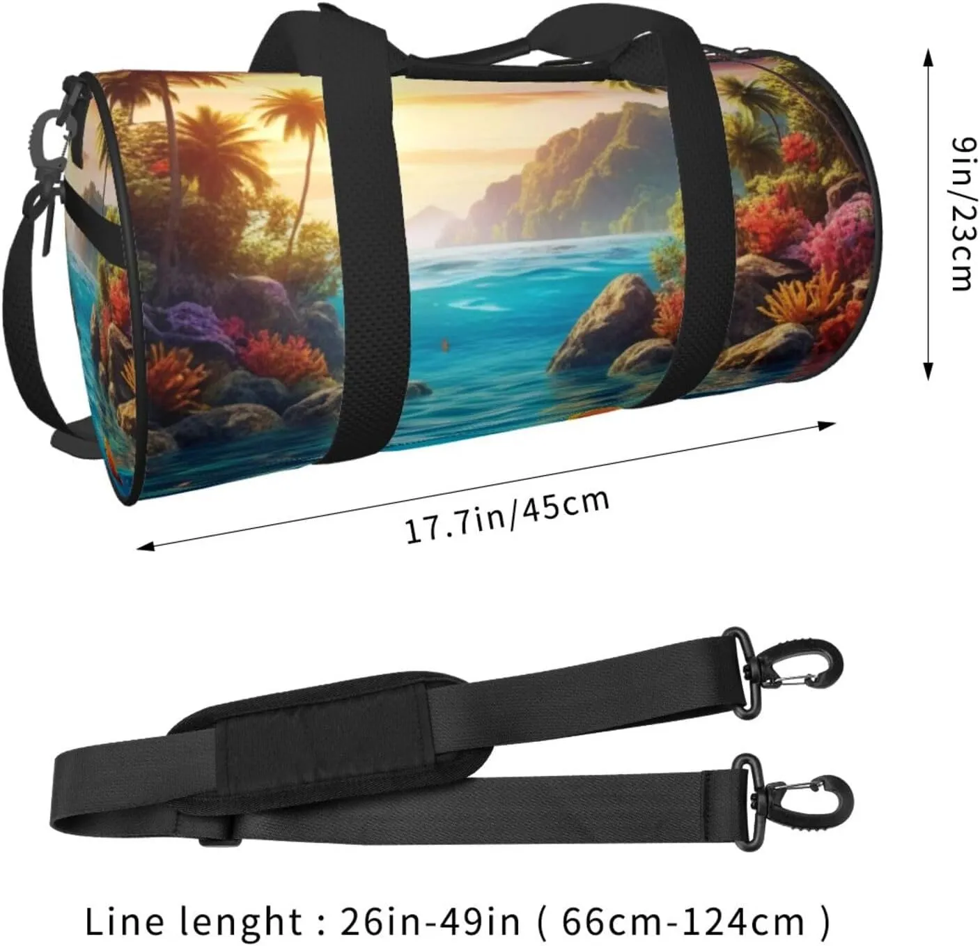 Colorful 3D Nature Scenic of Sea Underwater of Tropical Fishes Printed Travel Bag,Round Personal Item Storage bag,Foldie Duffel Bag for Traveling Vacation,Fitness,Sports