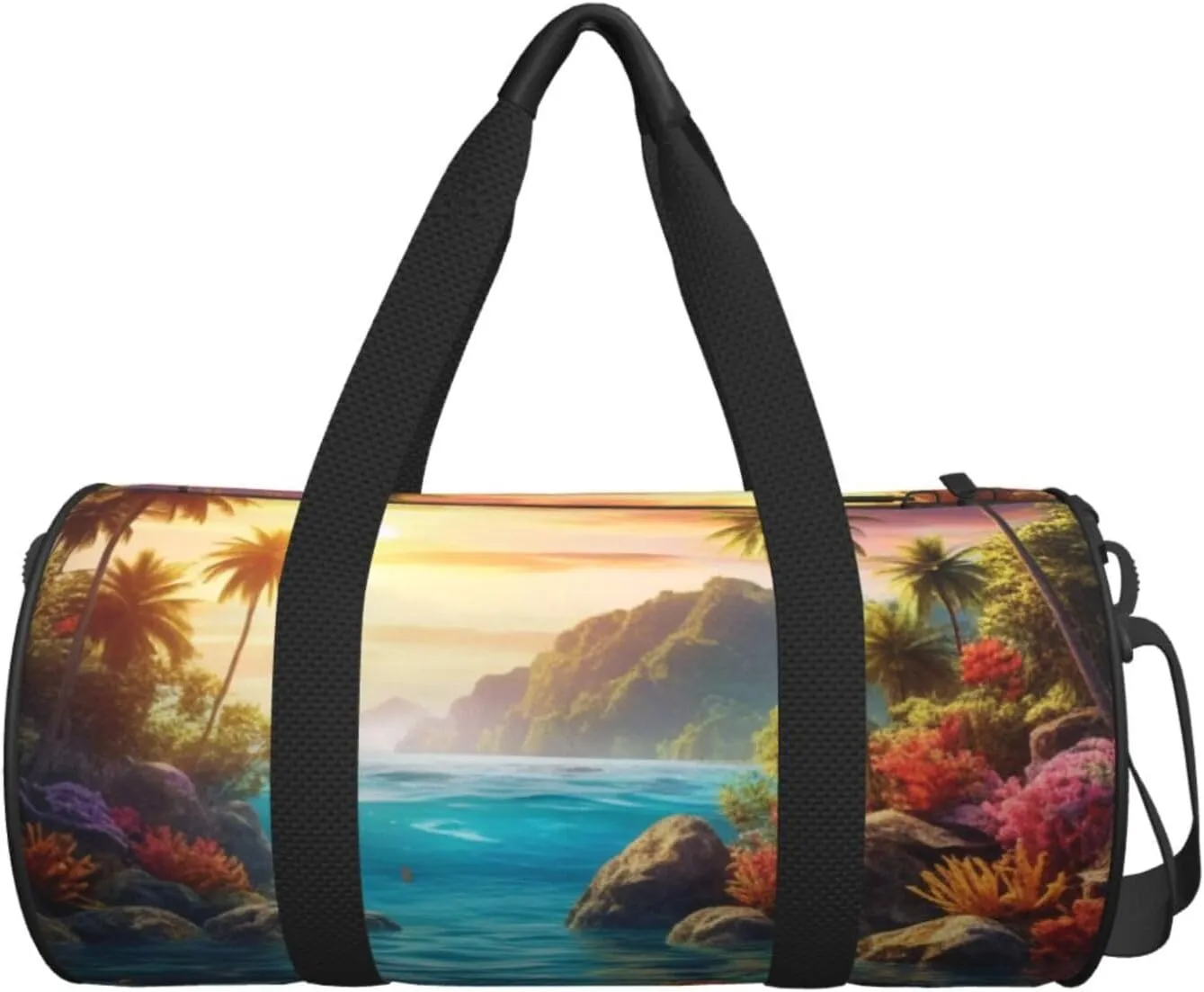 Colorful 3D Nature Scenic of Sea Underwater of Tropical Fishes Printed Travel Bag,Round Personal Item Storage bag,Foldie Duffel Bag for Traveling Vacation,Fitness,Sports