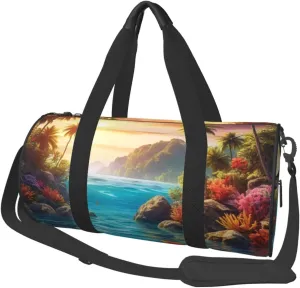 Colorful 3D Nature Scenic of Sea Underwater of Tropical Fishes Printed Travel Bag,Round Personal Item Storage bag,Foldie Duffel Bag for Traveling Vacation,Fitness,Sports