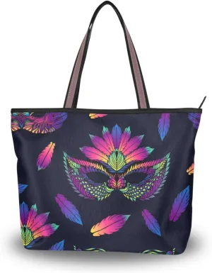 Colorful Feathers Masks Fashion Shoulder Bags Tote Bags Handbags For Women, L