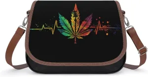 Colorful Tie Dye Weed Heartbeat Women‘s Crossbody Bags Fashion Message Shoulder Handbag with Adjustable Strap for Travel Office