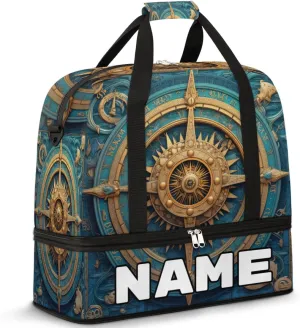 Compass Printed Custom Foldable Duffle Bag with Shoes Compartment Personalized Large Capacity Waterproof Travel Weekender Bag Overnight Bag for Sports Gym