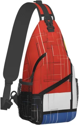 (Composition In Red Yellow Blue And Black) Crossbody Chest Bag For Men Women Lightweight Sling Backpack Adjustable Shoulder Bag For Travel Outdoor Daily Use