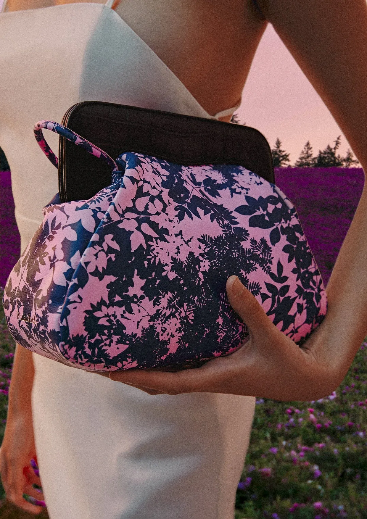 Constanza Floral Print Leather Clutch Bag
