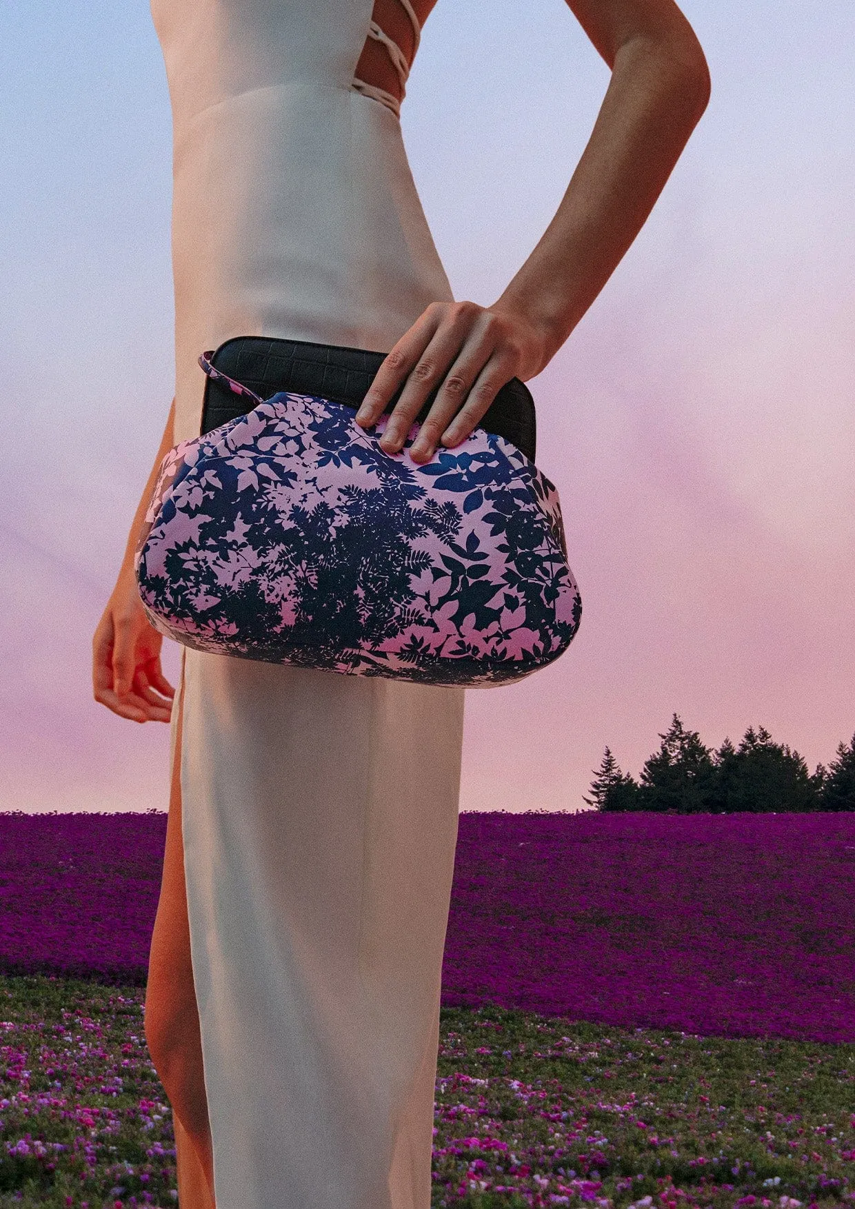 Constanza Floral Print Leather Clutch Bag