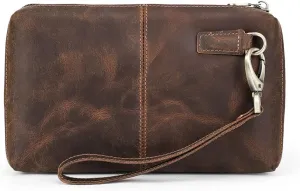 Contacts Mens Clutch Bag Leather Wallet, Crazy Horse Leather Vintage Clutch Wallet for Men Travel Wristlet Handbag Card Holder Phone Checkbook Purse