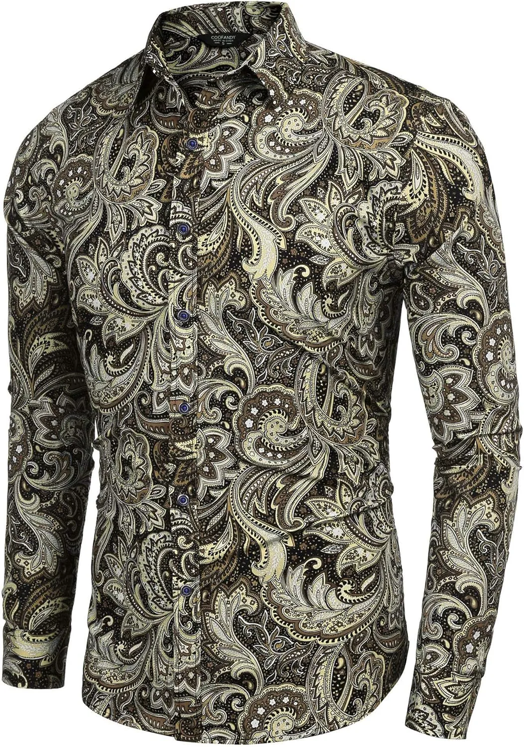 COOFANDY Men's Paisley Cotton Long Sleeve Shirt Floral Print Casual Retro Button Down Shirt