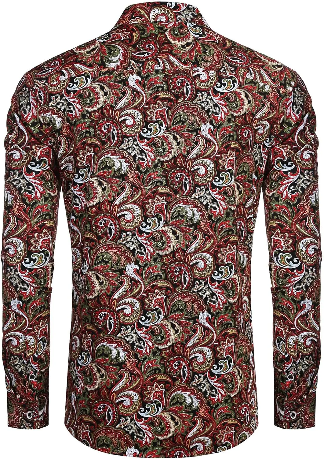 COOFANDY Men's Paisley Cotton Long Sleeve Shirt Floral Print Casual Retro Button Down Shirt