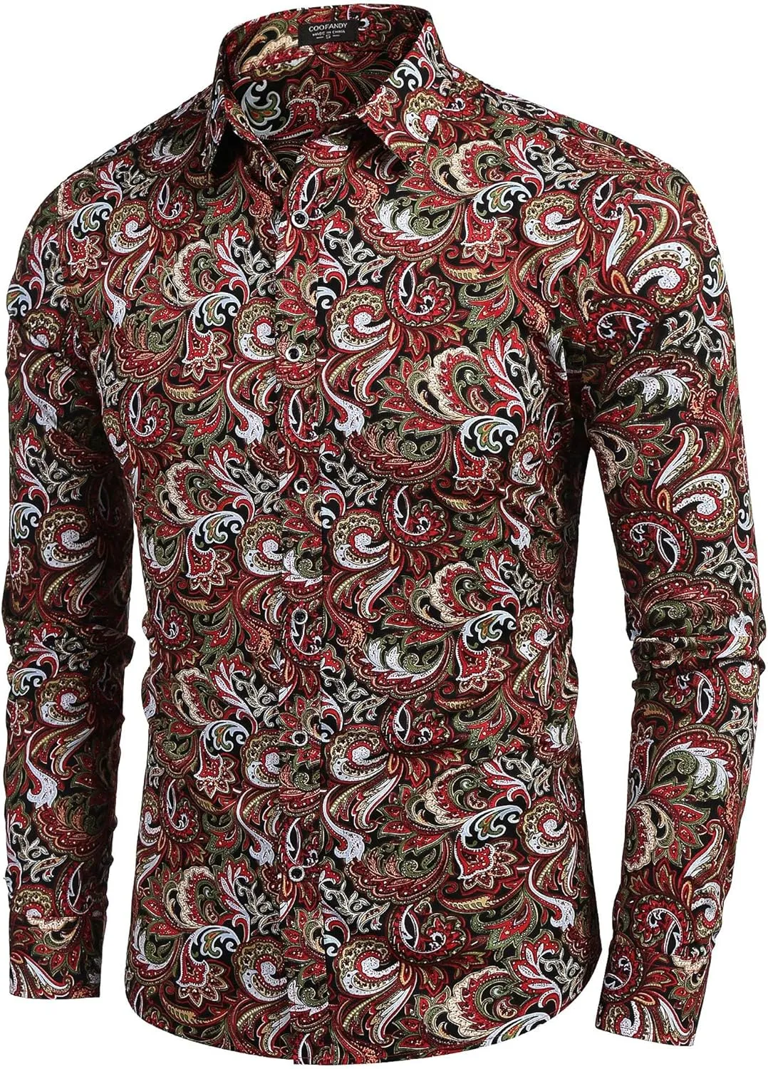 COOFANDY Men's Paisley Cotton Long Sleeve Shirt Floral Print Casual Retro Button Down Shirt