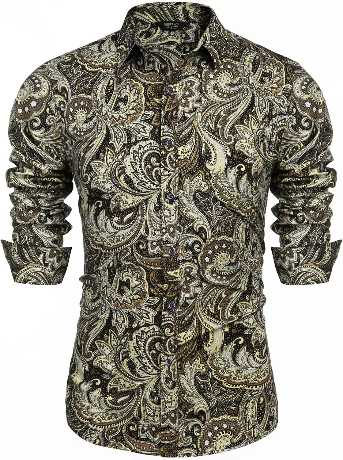 COOFANDY Men's Paisley Cotton Long Sleeve Shirt Floral Print Casual Retro Button Down Shirt