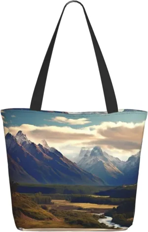 Cook National Park Mountain Landscape Tote Bag for Women Large Shoulder Bag with Zipper Travel Handbag with Pockets Reusable Shopping Bag Aesthetic Beach Bag