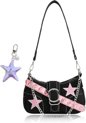 Cool Girls Shoulderbag with Star Cute Hobo Tote Handbag Mini Clutch Purse with Zipper Closure Underarm Handbag
