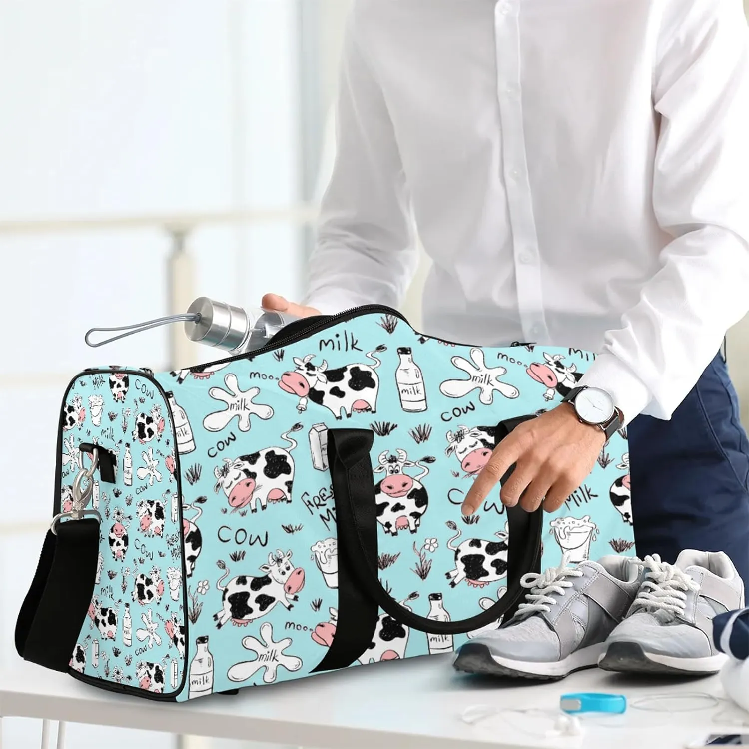 Cow Travel Duffle Bag, Weekender Bags for Women Men, Carry on Overnight Bag Waterproof Gym Bags, Hospital Bag for Labor and Delivery