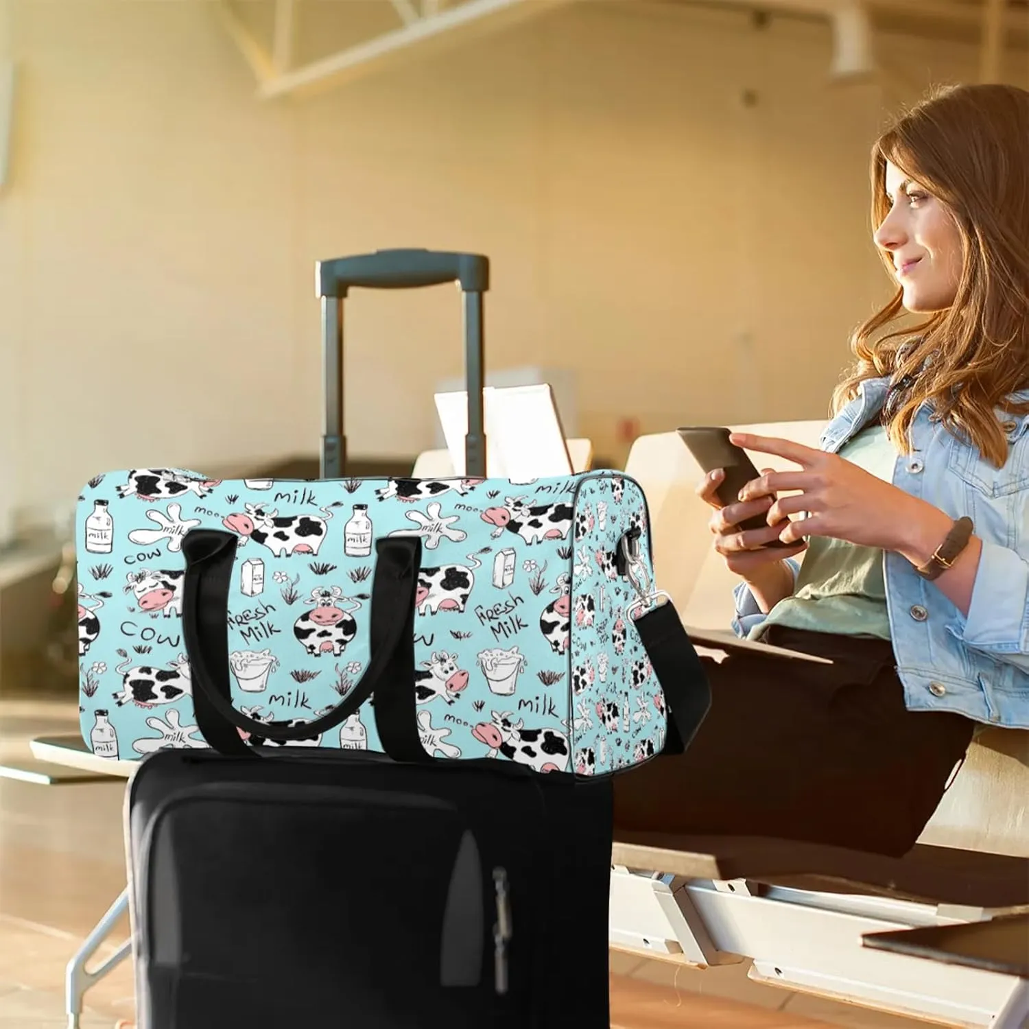 Cow Travel Duffle Bag, Weekender Bags for Women Men, Carry on Overnight Bag Waterproof Gym Bags, Hospital Bag for Labor and Delivery