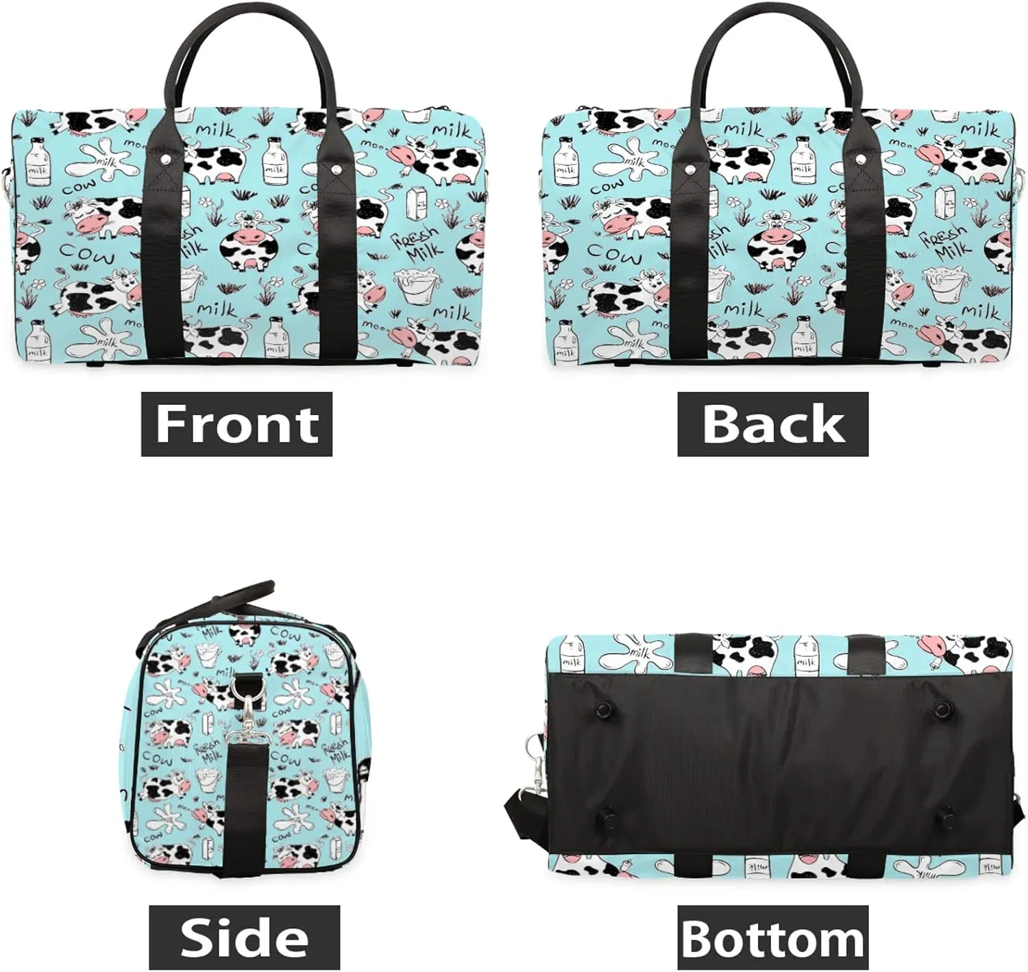 Cow Travel Duffle Bag, Weekender Bags for Women Men, Carry on Overnight Bag Waterproof Gym Bags, Hospital Bag for Labor and Delivery