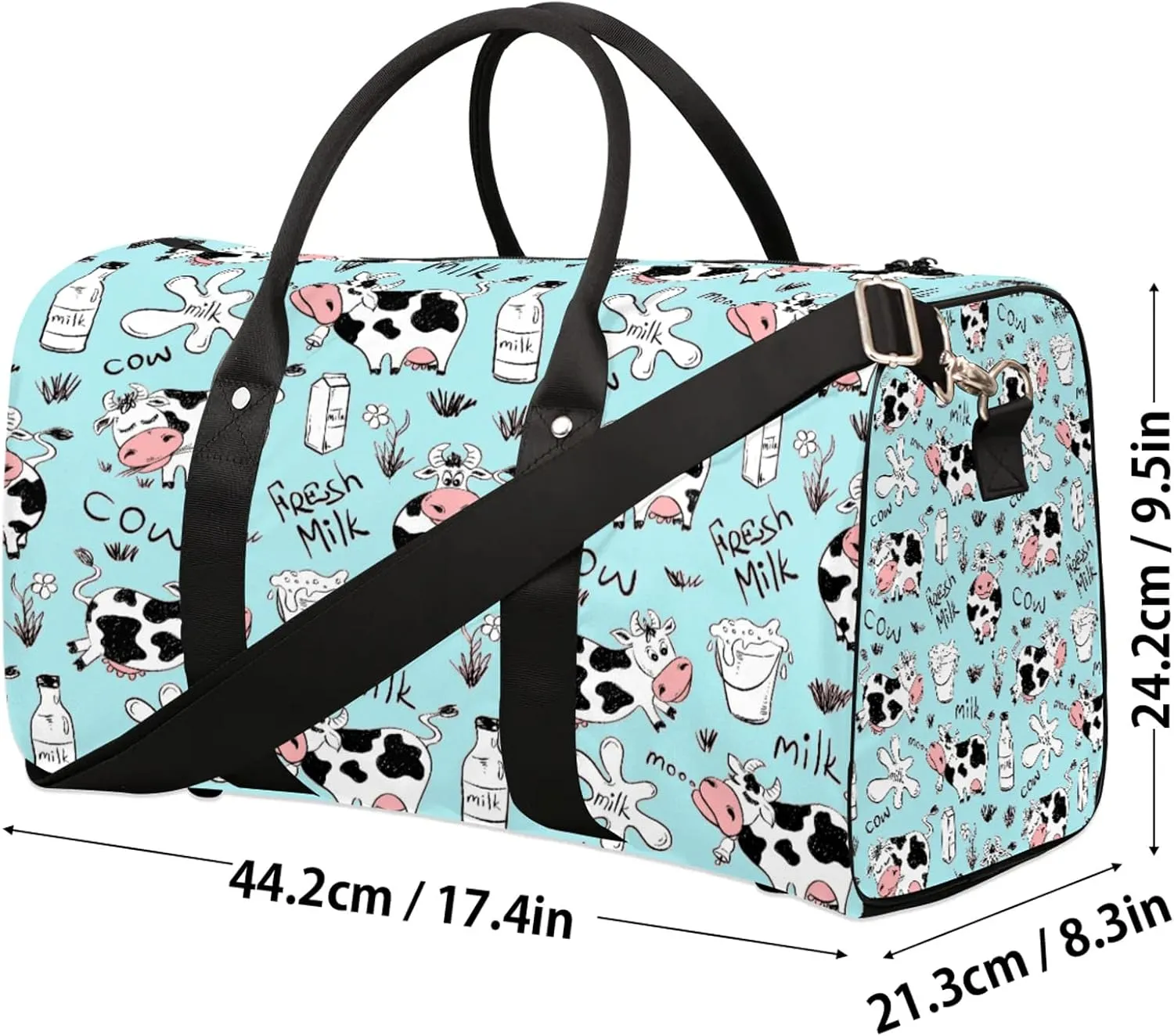 Cow Travel Duffle Bag, Weekender Bags for Women Men, Carry on Overnight Bag Waterproof Gym Bags, Hospital Bag for Labor and Delivery