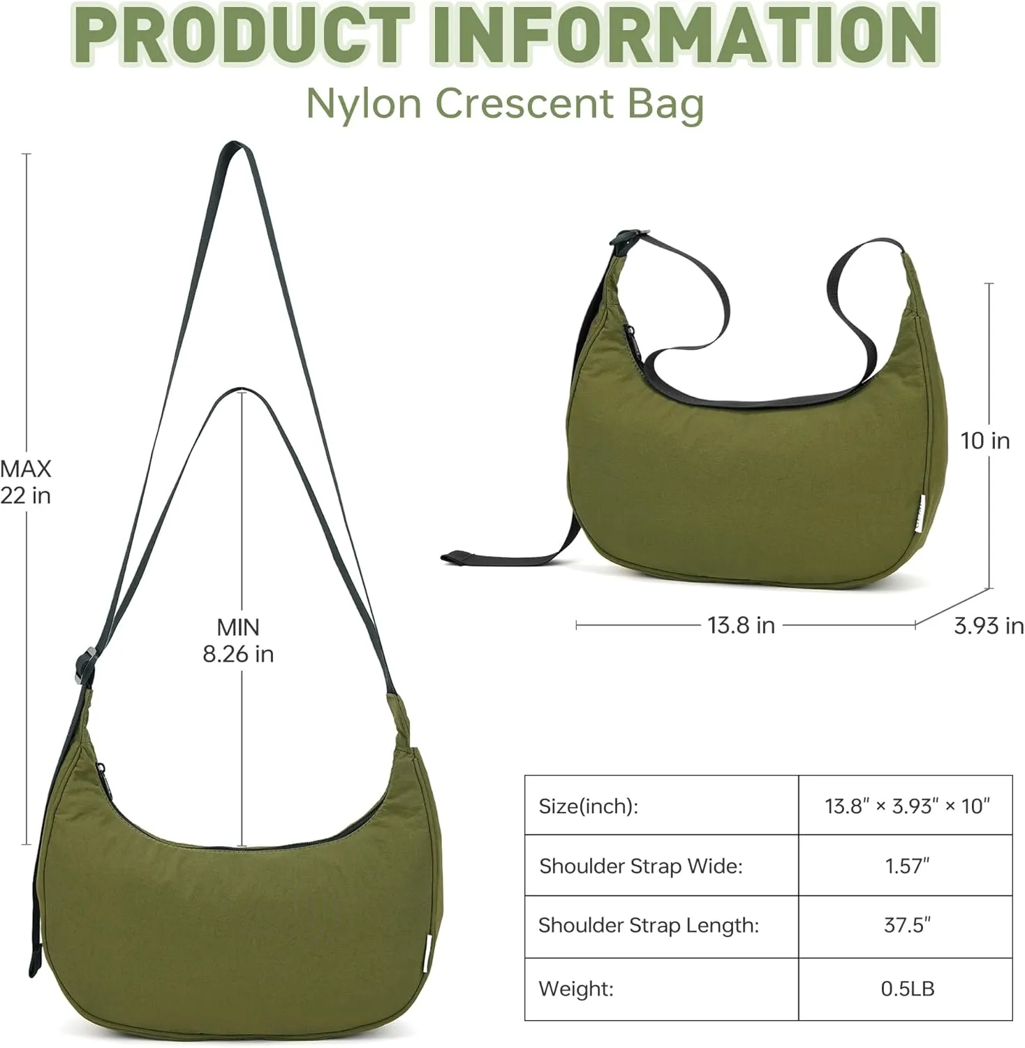 Crescent Bag For Women, Shoulder Bag Nylon Crossbody Bags For Women Multi-Pocket Sling Crossbody Bag Adjustable Strap
