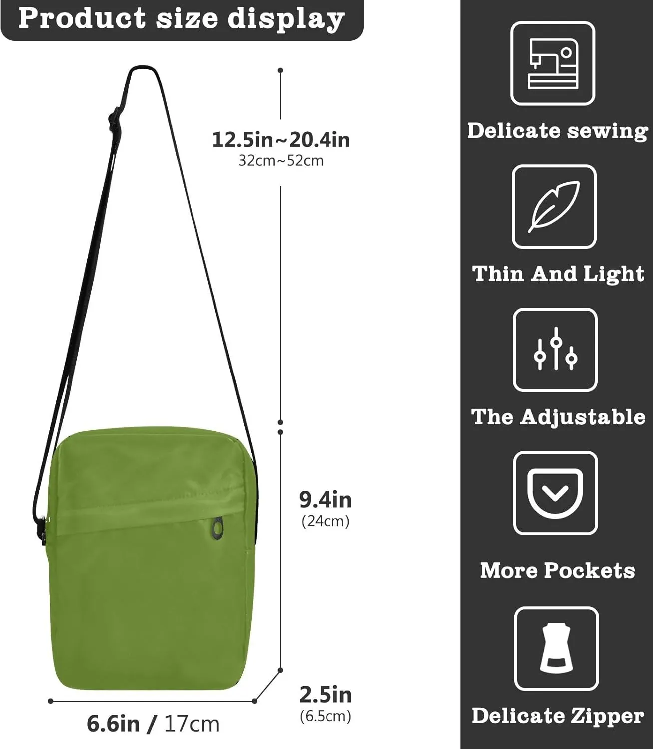 Crossbody Bag Black Messenger Bag for Women Men Purse Shoulder Bag Satchel Bag with Adjustable Strap Black