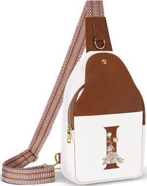 Crossbody Bag for Women Leather Sling Bags with Initial Letter Fanny Pack Chest Bag for Travel, Gift for Mom Wife