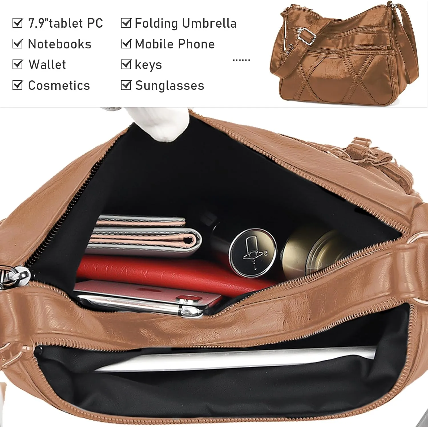 Crossbody Bag for Women Lightweight Shoulder Bags Ladies Soft PU Leather Handbags Multi Pocket Messenger Bags