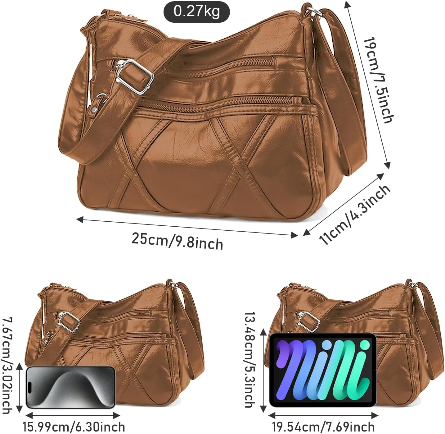 Crossbody Bag for Women Lightweight Shoulder Bags Ladies Soft PU Leather Handbags Multi Pocket Messenger Bags